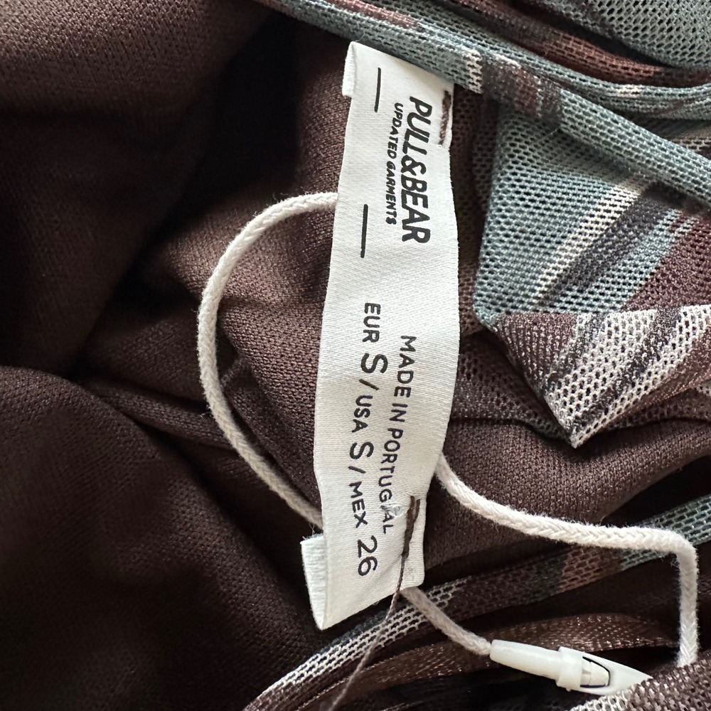 NWOT Pull&Bear Womens Mesh Mini Dress‎ Cowl Neck Retro Grunge Chocolate Brown S - Picture 3 of 8